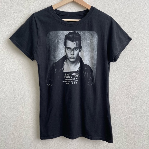 Purple Junction Tops - !SOLD! CRY BABY Black White Johnny Depp Edgy Mugshot  Short Sleeve Graphic Tee